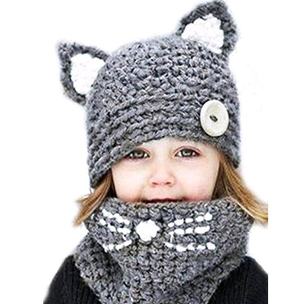 1 Set bebé sombrero de la bufanda de algodón d #gray bear 